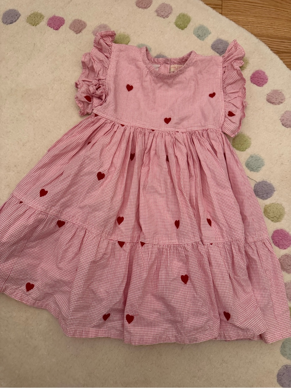 Pink Chicken Pink Gingham Dress with Red Hearts